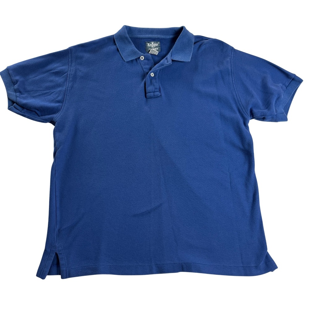 Vintage Kreeger Mens XL Blue Cotton‎ Pique Polo Shirt Short Sleeve Style 226126